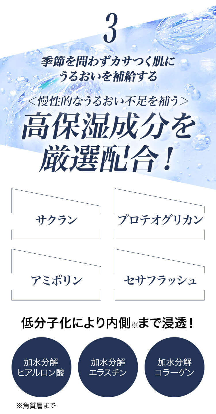 高保湿成分を厳選配合 サクラン プロテオグリカン アミポリン セサミフラッシュ