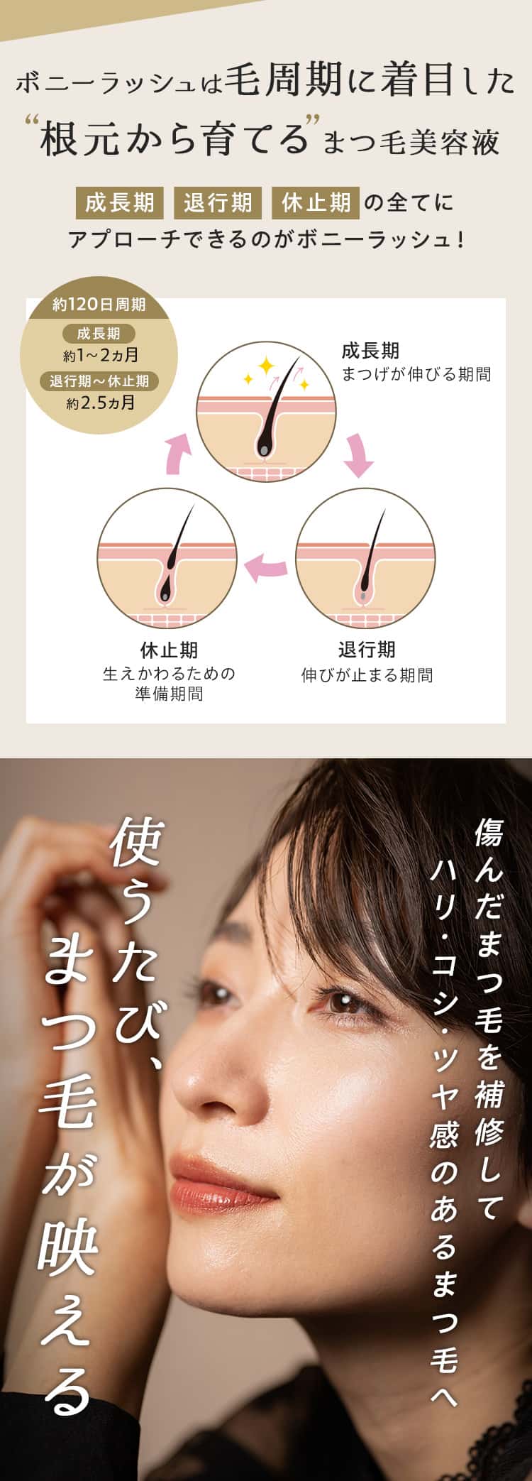 ボニーラッシュは毛周期に着目した「根本から育てる」まつげ美容液
