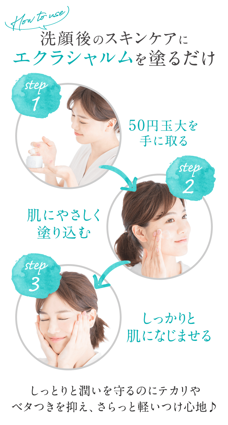 洗顔後のスキンケアにエクラシャルムを塗るだけ