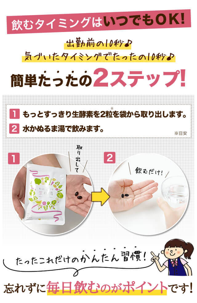 飲むタイミングはいつでもOK! 簡単たったの2ステップ! たったこれだけのかんたん習慣!