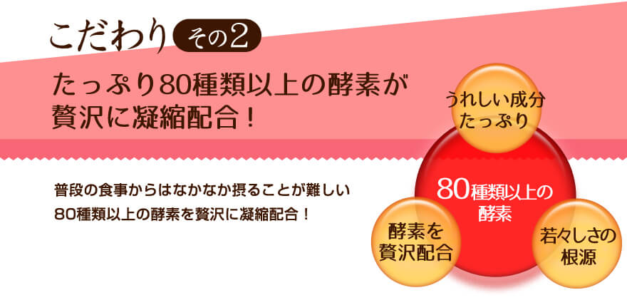 こだわりその2 たっぷり80種類以上の酵素がしっかり燃焼をお手伝い！