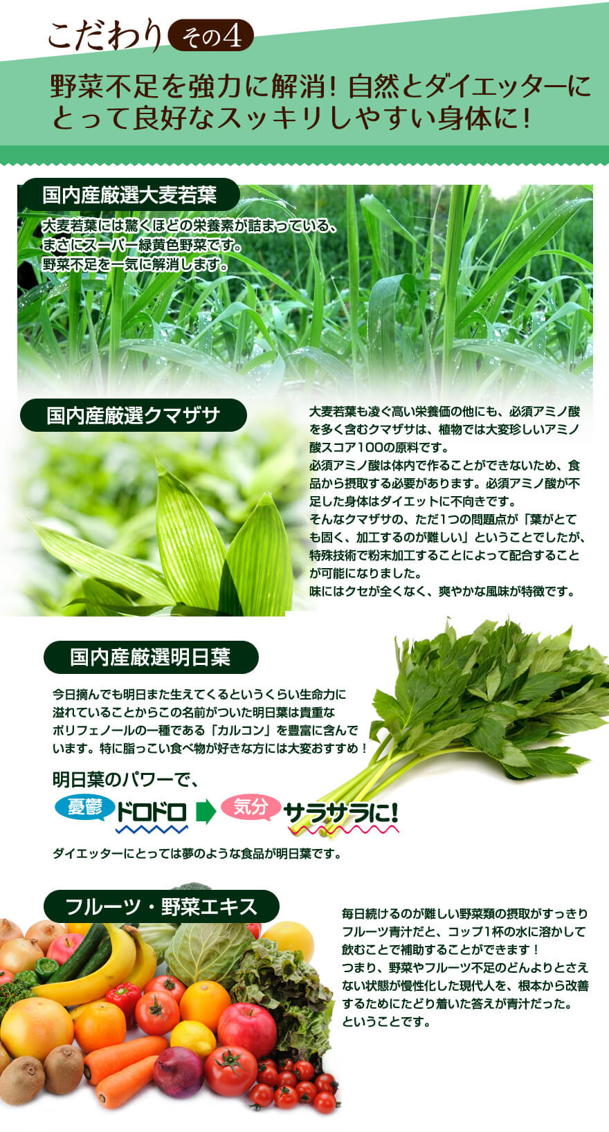 こだわりその4 野菜不足を強力に解消！自然と痩せやすい体質を目指せる！