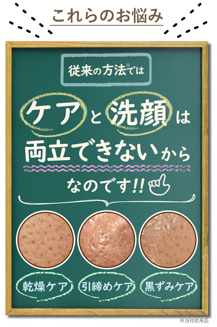 従来の方法ではケアと洗顔は両立できないからなのです!